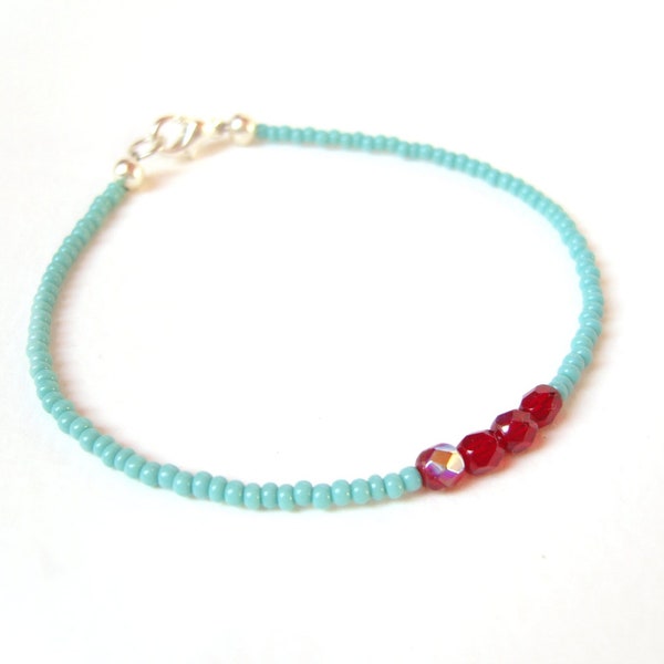 Turquoise and Red Friendship Bracelet, Turquoise Bracelet, Seed Bead Bracelet, Colorblock Jewelry UK