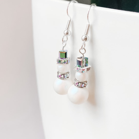 Swarovski Snowman Earrings Crystal Snowman Dangle Earrings Swarovski Christmas Earrings UK Seller Handmade Snowman Sterling Silver Etsy Australia