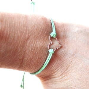 Sterling Silver Heart Bracelet, Mint Bracelet, Adjustable Cord Bracelet, Mint Jewelry UK image 5