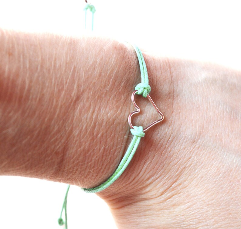 Sterling Silver Heart Bracelet, Mint Bracelet, Adjustable Cord Bracelet, Mint Jewelry UK image 5