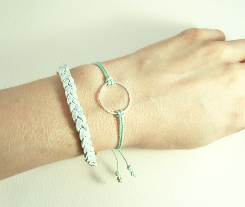 Mint Green Eternity Bracelet, Friendship Bracelet, Mint Bracelet, Adjustable Cord Bracelet, UK Seller image 4