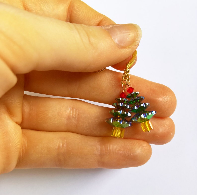 Swarovski Christmas Tree Earrings, Handmade Christmas Earrings, Genuine Swarovski Crystal Earrings UK image 4