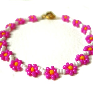 Flower Girl Beaded Bracelet, Pink Flower Bracelet, Little Girls Bracelet, Childrens Jewelry UK image 1