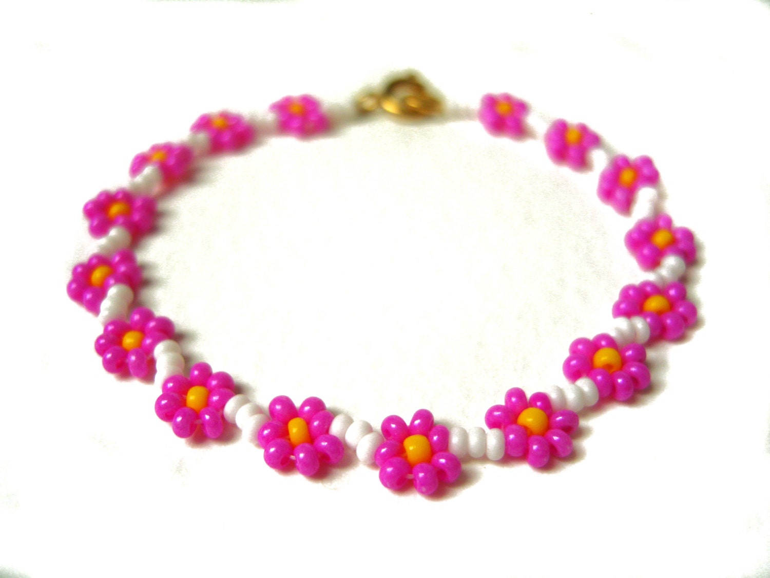 Pink Flower Bracelet: Baby Light Pink Enamel Flower Shaped 