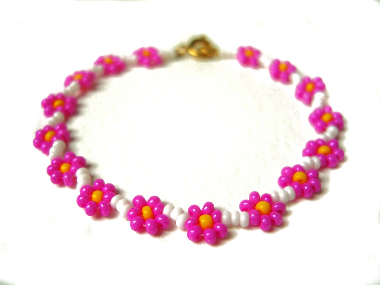 Flower Girl Beaded Bracelet Pink Flower Bracelet Little 