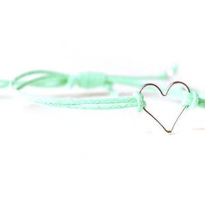 Sterling Silver Heart Bracelet, Mint Bracelet, Adjustable Cord Bracelet, Mint Jewelry UK image 2