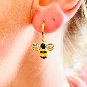 Bijenoorbellen, hommeloorbellen, insectenoorbellen, insectenoorbellen, bijenjuwelen, bijenoorbellen bungelen, cadeau hommelliefhebber