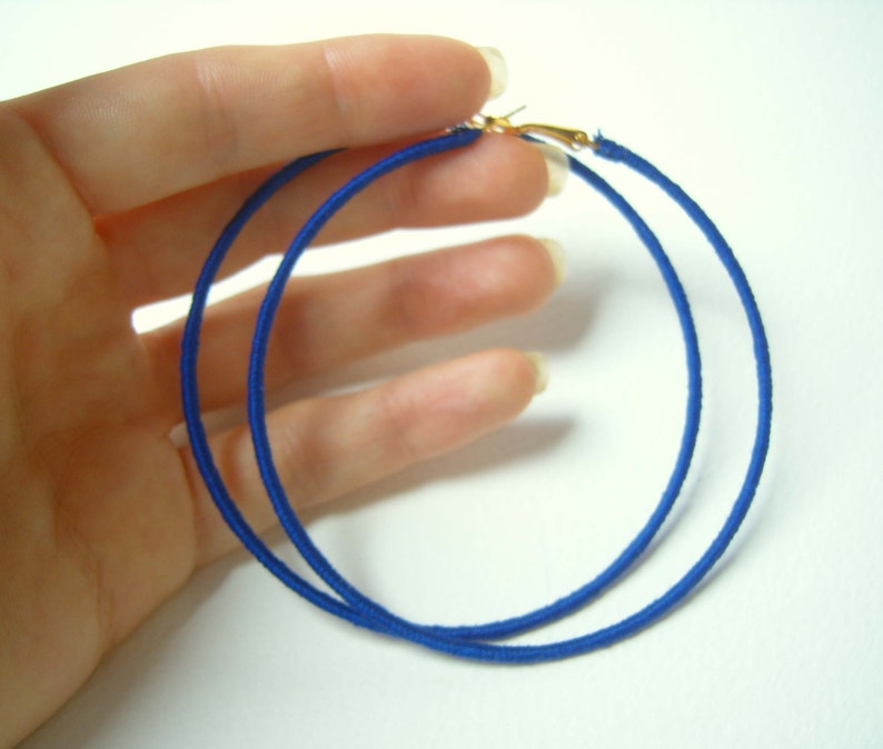 The Large Blue Hoop Earrings in Gold (Pierced)