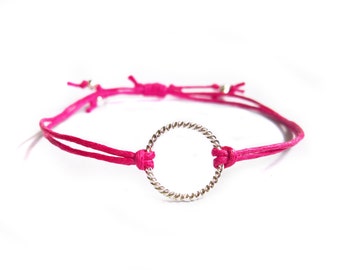 Raspberry Pink Eternity Bracelet, Dark Pink Friendship Bracelet, Silver Circle Bracelet, Stocking Filler UK