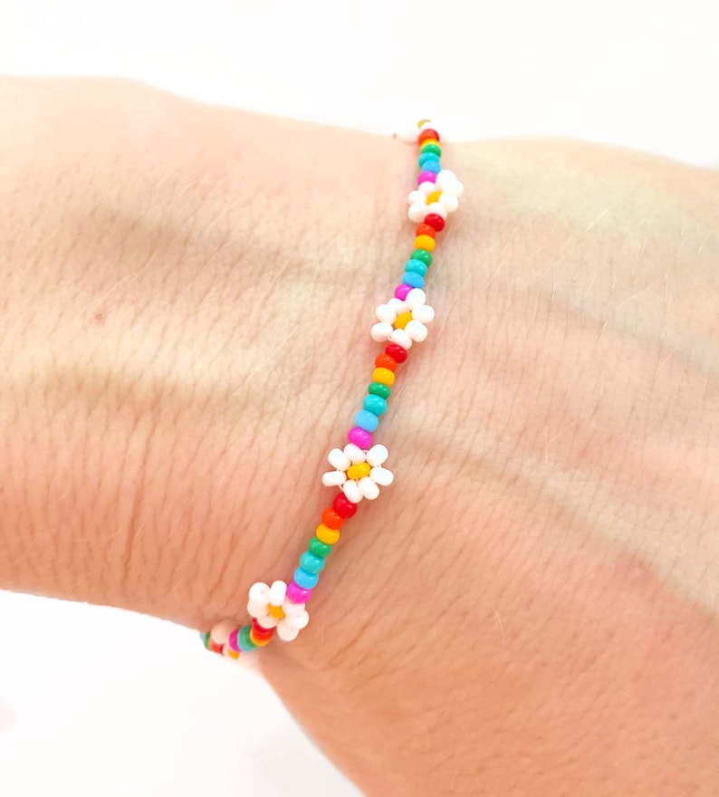 Beaded Rainbow Bracelet Seed Bead Flower Bracelet Pride Etsy