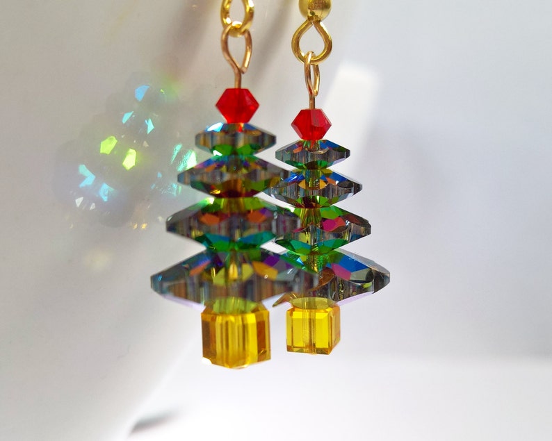 Swarovski Christmas Tree Earrings, Handmade Christmas Earrings, Genuine Swarovski Crystal Earrings UK image 3