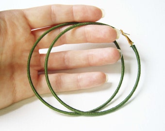 Mid Green Hoop Earrings, Thread Wrapped Hoops, Large Hoop Earings UK