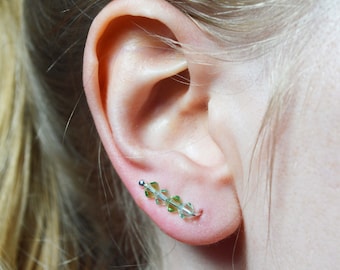 Green Ear Climbers, Swarovski Crystal Earrings, Green Crystal Ear Cuff, UK Seller