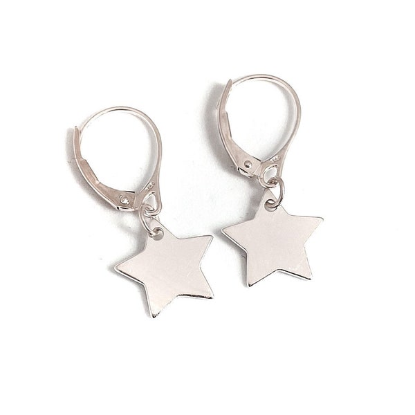 Sterling Silver Star Earrings, 925 Silver Lever back Earrings, Dangly Star Earrings, UK Seller