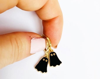 Black Ghost Earrings, Halloween Earrings, Spooky Earrings