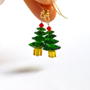 Christmas Tree Earrings, Genuine Swarovski Christmas Earrings, Holiday Tree Earrings, Festive Gifts, UK Seller