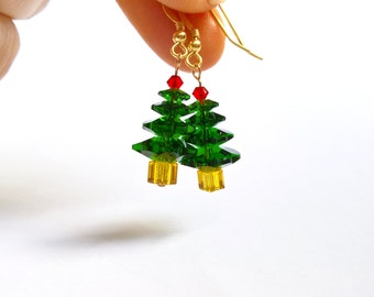 Christmas Tree Earrings, Genuine Swarovski Christmas Earrings, Holiday Tree Earrings, Festive Gifts, UK Seller