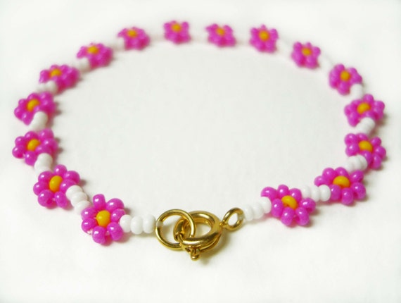 Flower Girl Beaded Bracelet Pink Flower Bracelet Little Girls