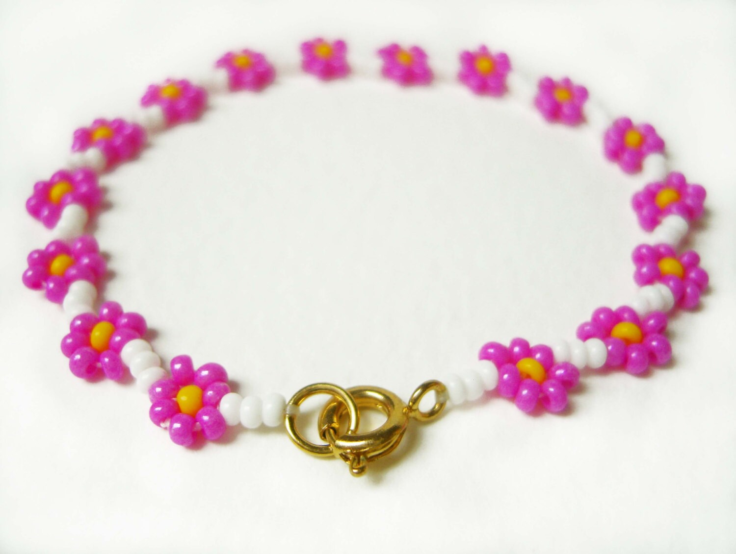 Flower Girl Beaded Bracelet Pink Flower Bracelet Little Etsy