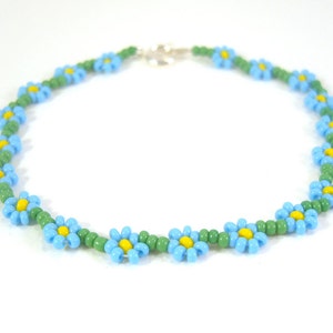 Forget Me Not Bracelet, Blue Flower Bracelet, Daisy Chain Bracelet, UK Seller image 1