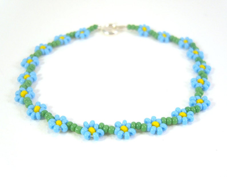 Forget Me Not Bracelet, Blue Flower Bracelet, Daisy Chain Bracelet, UK Seller image 1