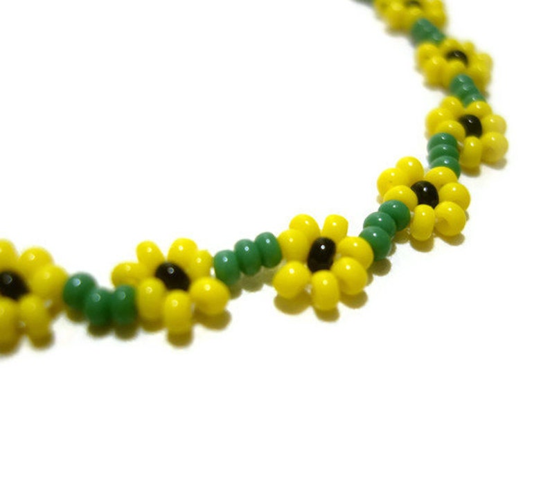 Beaded Sunflower Bracelet Seed Bead Bracelet Yellow Summer Etsy