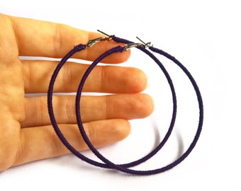 Navy Hoop Earrings, Dark Blue Hoops, Oversized Hoop Earrings, UK Seller