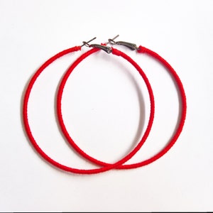 Red Hoop Earrings, Large Hoops, Oversized Earrings, Woven Red Earrings, UK Jewellery