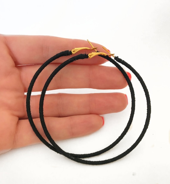 Textured Large Hoop Black