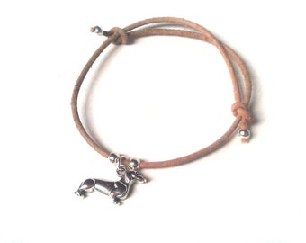 Dachshund Friendship Bracelet, Brown Leather Bracelet, Sausage Dog Jewelry, UK Seller