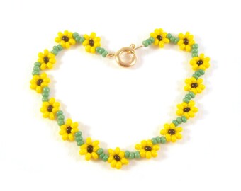 Childrens Sunflower Bracelet, Flower Girls Bracelet, Yellow Flower Bracelet, Kids Sunflower Bracelet, UK Seller