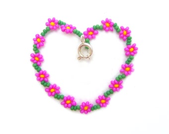 Pink Childrens Bracelet: Girls Flower Bracelet, Childrens Jewelry, Fuchsia Floral Bracelet UK