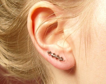 Swarovski Pin Earrings, Dark Grey Ear Climbers, Crystal Ear Cuff, UK Earrings