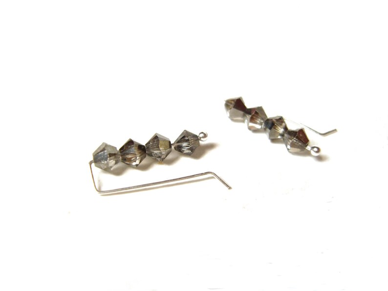 Swarovski Pin Earrings Dark Grey Ear Climbers Crystal Ear Etsy