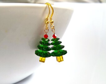 Gold Filled Christmas Tree Earrings, Christmas Earrings, Xmas Earrings, Holiday Tree Earrings, Festive Gifts, Stocking Filler Gift for women