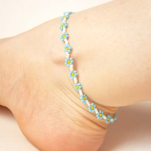 Daisy Chain Anklet, Forget Me Not Ankle Bracelet, Blue Flower Anklet, Floral Jewelry UK image 1