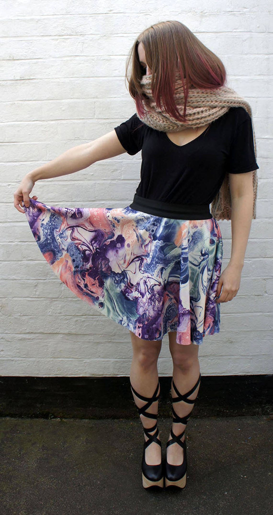 Marble Mini Scuba Circle Skirt Etsy