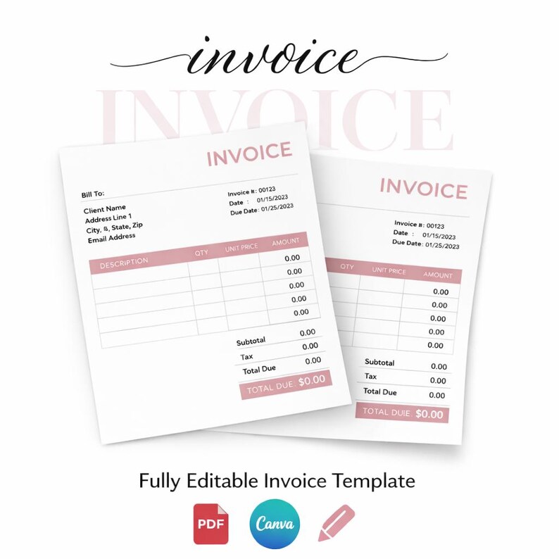 Editable Invoice Template for Small Business, Canva Bookkeeping Receipt ...