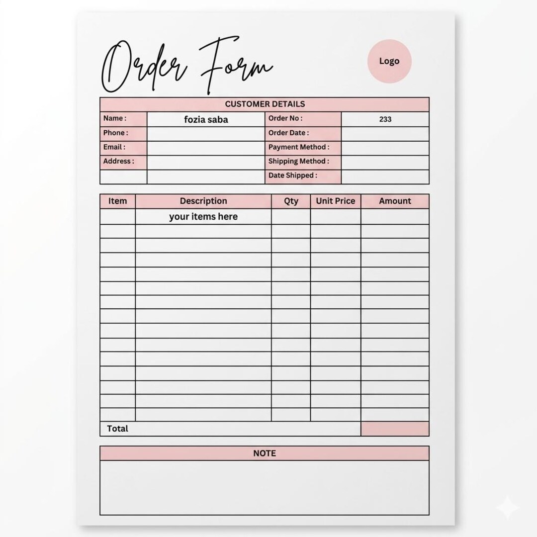 Editable Order Form Template, Small Business Invoice, Canva (digital ...