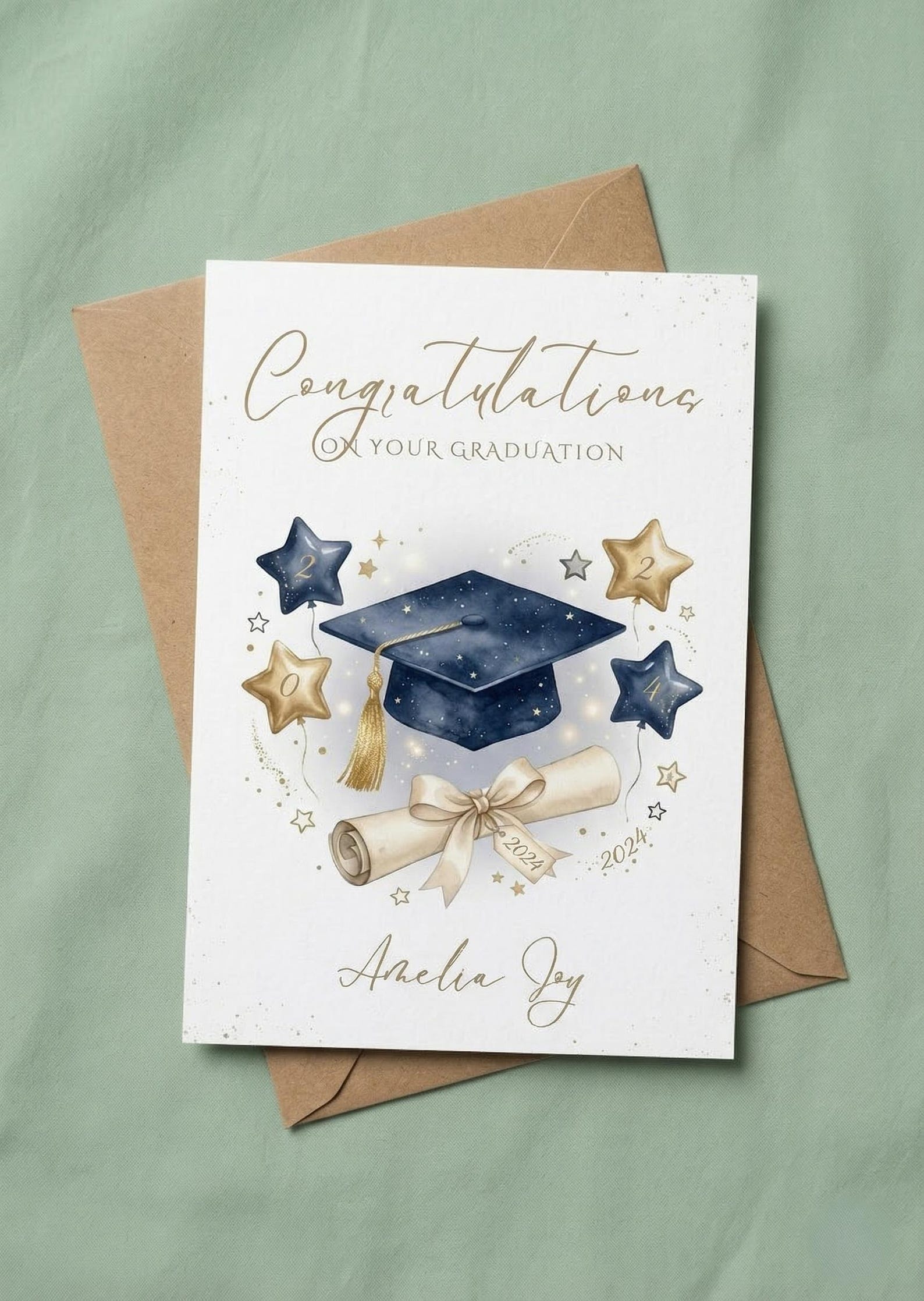 Editable Graduation Card: Cap, Scroll, Stars (digital Download) - Etsy