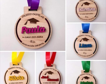 Medalla de graduación personalizada con nombre | Regalo fin de curso infantil | Detalle alumnos guardería / colegio