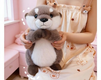 Realistic Cute Otter Plush with Magnet, Soft Stuffed Animal, Hugging Sleep Companion, Soothing Plushie, Gift for Kids Adults