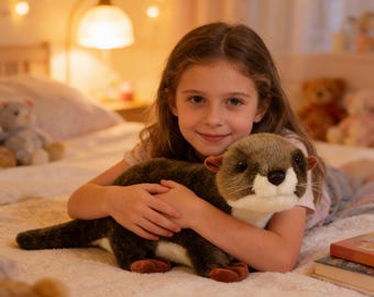Peluche realista de nutria de río / Lindo animal de peluche / Recuerdo de viaje del zoológico o acuario / Suave peluche, regalo para niños amantes de las nutrias y los animales.