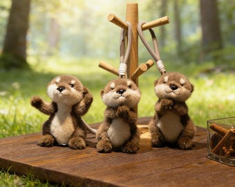 Llavero de peluche de nutria kawaii • Muñeca de bendición suave de 15 cm • Abalorio para mochila para niños y regalo • Adorable juguete de peluche de nutria marina