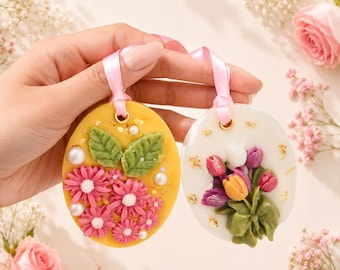 Botanical Floral Wax Sachet, Scented Oval Freshener, Spring Gift for Her