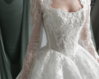 Lace Ball Gown Wedding Dress, Princess Bridal Gown, Cathedral Veil