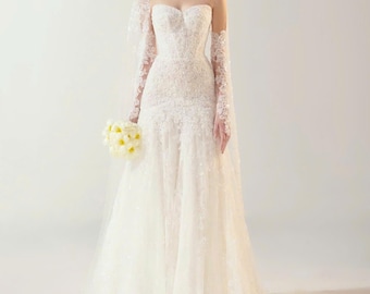 Ethereal Lace Mermaid Wedding Dress with Cathedral Veil