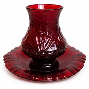 Vintage Ruby Red Glass Vase & Bowl Set | Deep Red Pressed Glass  | Collectible Display Pair