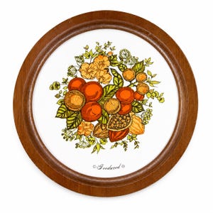 Vintage Goodwood ronde onderzetter, diameter 7,5 inch, fruit- en bloemdessin gemaakt in Taiwan