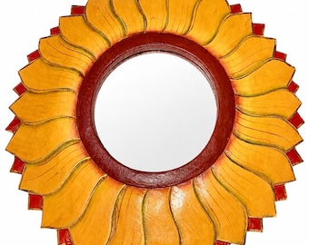 Vintage Sunflower Wall Mirror Wood Frame 11.5” Round